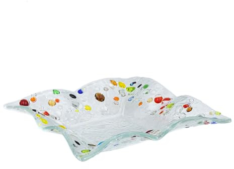 Sospiri Venezia - Piatto Vetro Murano Decorato a Mano Soprammobile Casa -Idea Regalo Cerimonia Bomboniera con Scatola Elegante (14x14 cm, Quadrato)