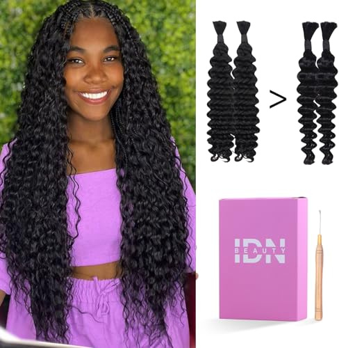 IDN BEAUTY Cheveux humains tressés de 40,6 cm - 100 g - Cheveux humains ondulés - Noir naturel - Pour tresses BoHo - Sans trame - 15A - Vietnam - Tressage - Cadeau
