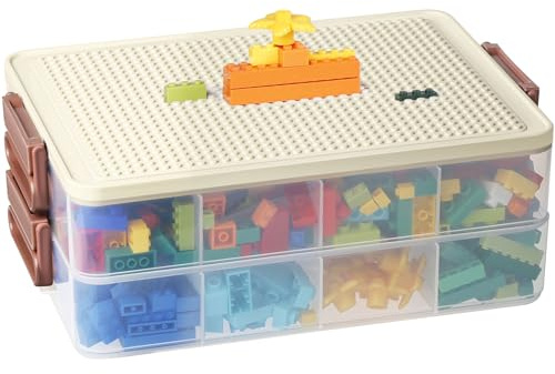 Greentainer Spielzeugkiste mit Deckel für Bausteine,Stapelbar Kisten Spielzeug Aufbewahrungbox aus Plastik, Stapelboxen, Sortierboxen, Organizer Box für Kinderzimmer Kinder,Schatzkiste|2 Stufen