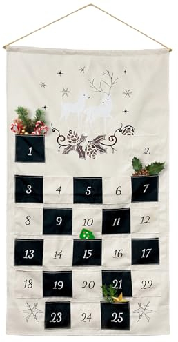 Bseical Calendario Adviento Para Rellenar 2024, 100 x 60cm Calendario Adviento Tela, CalendáRio Do Advento Con 25 Bolsillos, Calendario Adviento Reutilizable Para Colgar