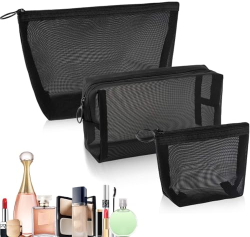 Mesh Kosmetiktasche, Damen Reise Kulturbeutel, Kosmetiktasche Aufbewahrung, Taschen büros Reisen Organizer ZubehöR Set Make Up Tasche, 3 Stück