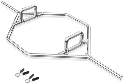 GYMAX Hex Hantelstange, Kreuzhebenstange mit Federverschluss & erhöhten gerändelten Griffen, für Kniebeugen, Shrugs & Ausfallschritte, Hexagon Stange bis 226 kg belastbar