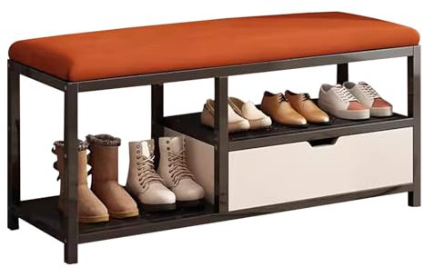 MARIYCH Schuhregal-Bank aus Metall, 2-stufige stabile Schuhaufbewahrungsbank mit Schublade, Schuh-Organizer-Regal für Eingangsbereich, Schlafzimmer, Wohnzimmer, Balkon