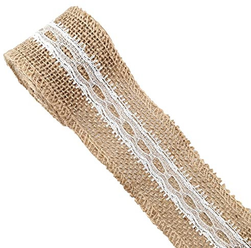 Anevous 3 Rollen x 2M Juteband, Juteband mit Spitze, 5cm Vintage Spitzenband Jute Rolle Dekoband Zierband, Spitze Borten Bänder für Weihnachten Hochzeitsdeko DIY Nähen Kostüme Handwerk, Party,Stil A