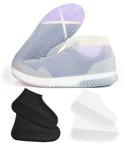 AUOQZ Reusable Silicone Shoe Covers Waterproof Rain Overshoes for Men Women Transparent Anti-Slip Plastic Silicone Shoe Protector Cover to Prevent Rain Into Shoes (Thickened)