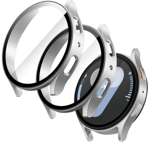 JETech Fodral med Skärmskydd för Samsung Galaxy Watch 7 44mm, Övergripande Skyddskåpa, Inbyggd Härdat Glasfilm Hög Känslighet, 2 Pack (Silver)