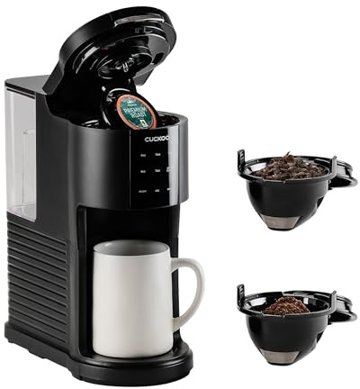 CUCKOO K-Cup Single Serve Coffee Maker and Loose Leaf Tea, 3-in-1, 5 Sizes, Auto Clean Mode, Black, 0.9 Liter