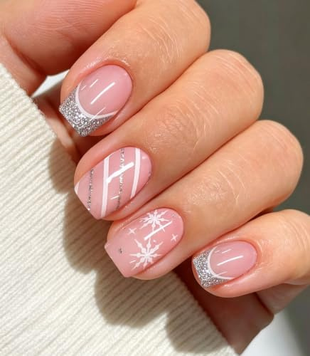 JMEOWIO Nagelfolie Weihnachten Schneeflocke Glitzer Gel Nail Nagelfolien Selbstklebend Nagelsticker Uv Härtend Dekoration Nageldesign Zubehör