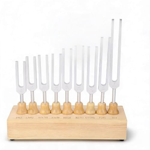 Stimmgabel Set, 174 285 396 417 528 639 741 852 963 Hz Stimmgabel, mit Hammer, mit Präsentationsständer, 9 teilige Sensorische Stimmgabeln aus Aluminium, Stimmgerät, für Yoga