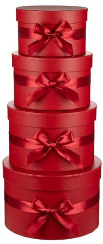Arborus 4 STK Geschenkbox mit Deckel Rot Geschenkkarton Rund verschiedene Größen Geschenkboxen mit Schleife Geschenkverpackung Geschenkschachtel Geburtstag Hochzeit Jahrestag Valentinstag Muttertag