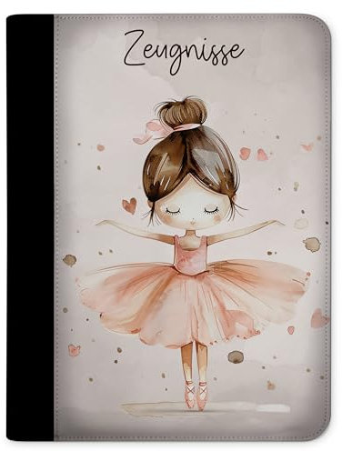 CreaDesign, Kinder Zeugnismappe Mädchen Ballerina Kleckse mit 10 Klarsichthüllen, A4, 26.7 x 32.7 x 1 cm, Rücken schwarz