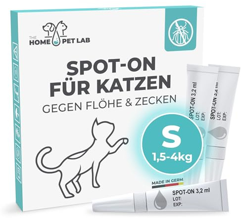 The Home Pet Lab Spot On Zecken- und Floh Schutz für Katzen, Effektiver Zeckenschutz für die Katze, 3 Monate Langzeitwirkung gegen Zecken (S: 1,5-4 Kilo)