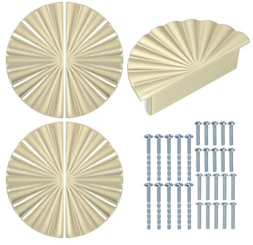 YELARXI Maniglie a mezza luna in lega di zinco per cassetti, pomelli con viti, foro centrale da 6,3 cm, adatti per armadi, cassetti, armadi, a semicerchio (confezione da 5, oro spazzolato)