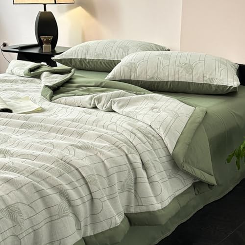 Set piumino sottile di classe A, in puro cotone, a tre strati, imbottitura in fibra di soia naturale, leggera, coperta rinfrescante per primavera ed estate, misura doppia (150 x 200 cm)