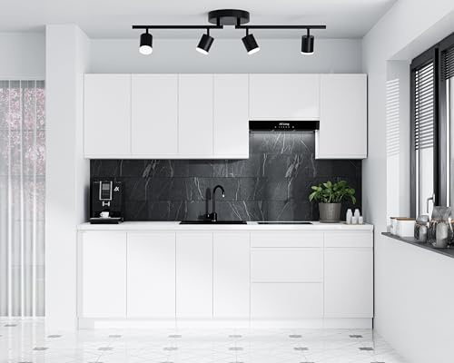 AXLIVING Aquileia Küchenzeile 240 cm – Weiß Matt mit Arbeitsplatte Marmor Bianco