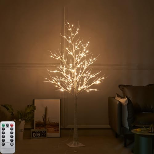 LED lumières 210cm arbre look bouleau blancs chauds 448 LEDs 8 modes lumineux branches réglables éclairage télécommande Arbre décoration Noël 150cm