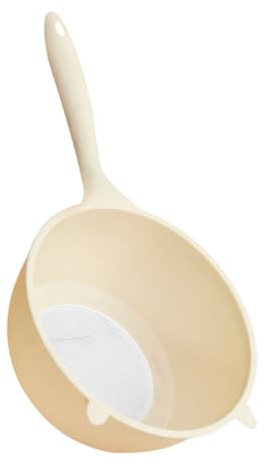 CONGARTENO Colador Plástico para Arroz con Mango Cesta Escurridora Reutilizable para Lavar Filtro Multiusos para Cocina Diseño Resistente y Duradero Color Crema Pequeño