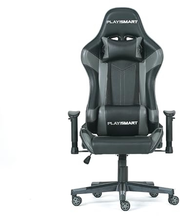 EGOTECH GAMING SEAT Sedia Gaming Ergonomica, Poltrona da Gioco e Ufficio in Ecopelle Premium, Nera e Grigia, con Supporto Lombare, Schienale Reclinabile, Altezza Regolabile, Design Racing (Grigio)