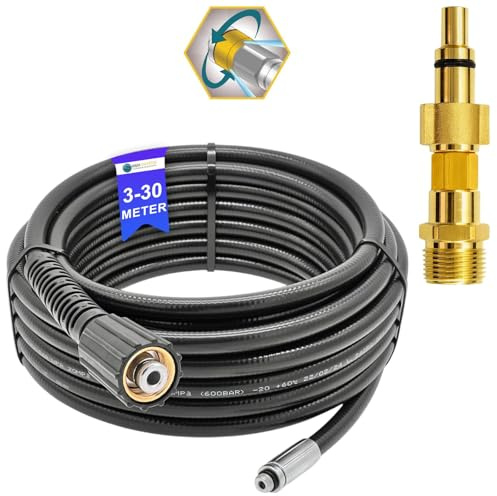 Manguera de limpieza de tuberías de 10 metros, para limpiador de alta presión M22 x 1,5, manguera de desatascador compatible con Karcher, etc.