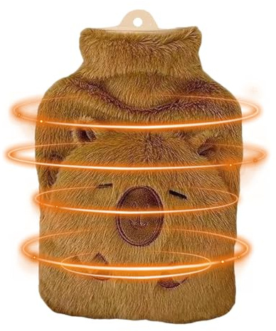 Hot Water Bottle - 9.84x7.09inc Capybara Warmer, Warm Water Bag, 1000Ml Leak Proof Capybara Shape Heat Retention, Hand Feet Warmer for Neck Back School Shoulder Camping Legs Hand Men Kids Women
