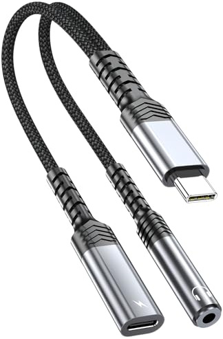 pawpoem USB C-hörlursadapter och laddning, 2-i-1 typ C till 3,5 mm jackadapter, USB C till jack 3,5 adapter, Hi-Res Audio, lämplig för hemmabruk, för att gå ut och för kontorsarbete