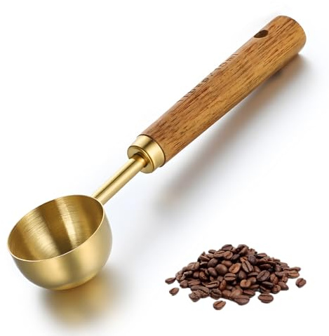 Gold Kaffeelöffel Portionierer Retro Kaffeelöffel aus Edelstahl 15ml Kaffee Dosierlöffel Schwarzem Walnuss-Griff für Messen von Kaffeebohnen Gemahlene Bohnen Tee