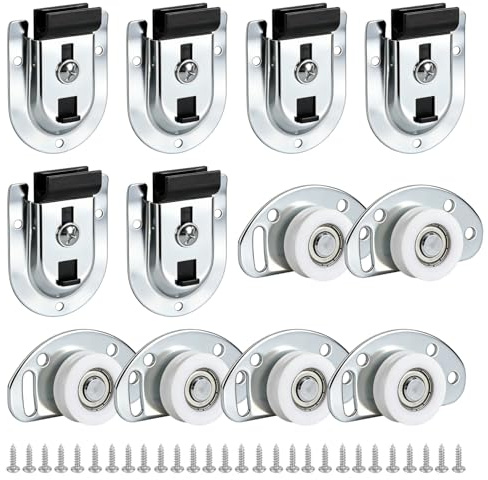 Sliding Door Wheels, 6 Sets Sliding Closet Doors Hardware Kits Sliding Wardrobe Door Parts Replacement for Wardrobe Door Wheels Smooth Glide for Closet & Wardrobe Doors