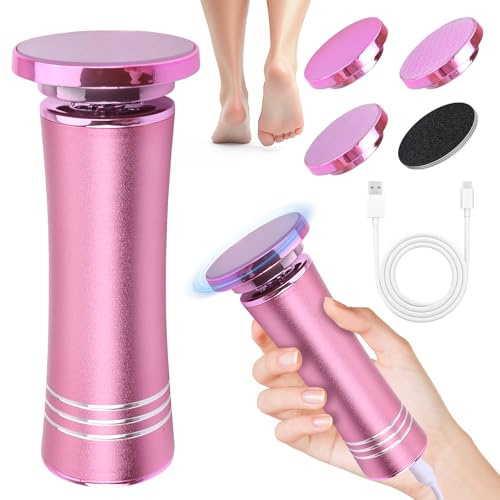 Rimozione calli elettrico, set elettrico per rimuovere i calli con impermeabile, 6 inserti abrasivi, 4 tipi di testa abrasiva, impermeabile per talloni screpolati, morti e calli, rosa