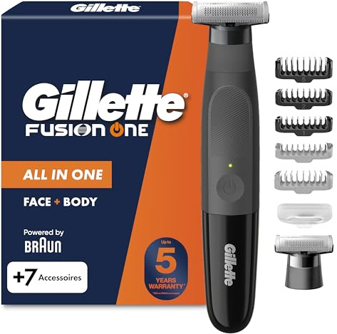 Gillette Fusion One Face and Body Electric Beard Trimmer Men with One Blade | One Blade Razor for Face & Body, Precision Trimmer, Wet & Dry, Cordless, Waterproof, Protective Cap, UK 2 Pin Plug