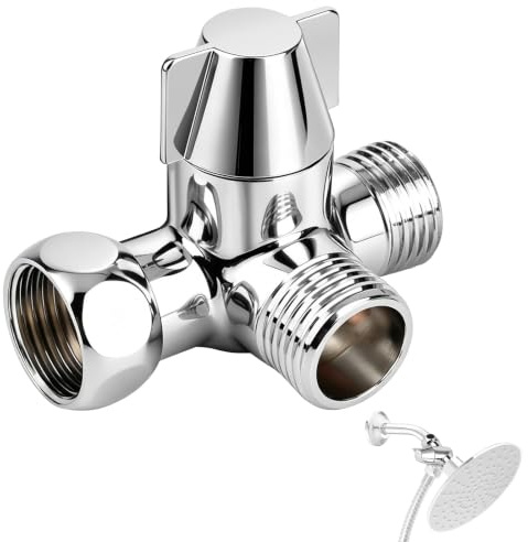 EEEKit 3-Way Shower Diverter Valve: 2 x G1/2 Outlet and G1/2 Inlet | Brass Shower Head Splitter Chrome Hose Attachment - Shower Splitter 2 Way for Bathroom/Kitchen/Sink/Bathtub