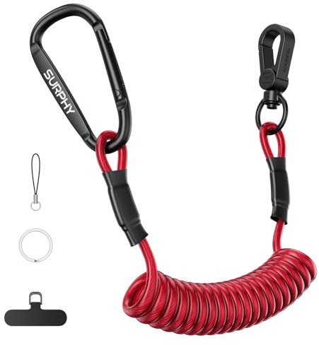 SURPHY Retractable Phone Lanyard, Phone Tether Tab & Metal Keychain Hook, Anti-theft Phone Strap Coiled Cord Lanyard for Skiing Outdoor