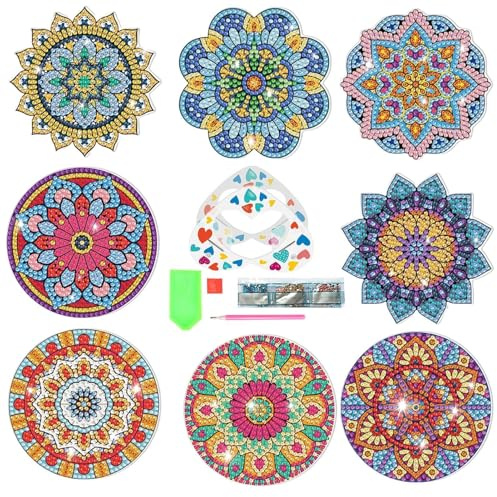 Diamond Painting Coasters Kit DIY,8st Underlägg Diamantmålningssatser | Coaster Diamond Art Kits med hållare för vuxna barn nybörjare Art Craft Supplies