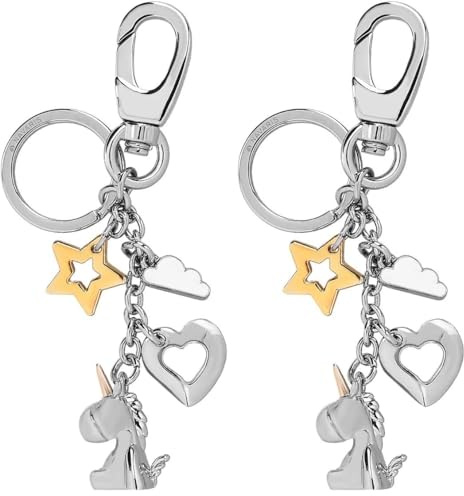 Navaris Schlüsselanhänger Einhorn Herz Stern Wolke - Schlüssel Anhänger aus Metall mit Ring Karabiner - Keychain für Schlüsselbund Handtasche