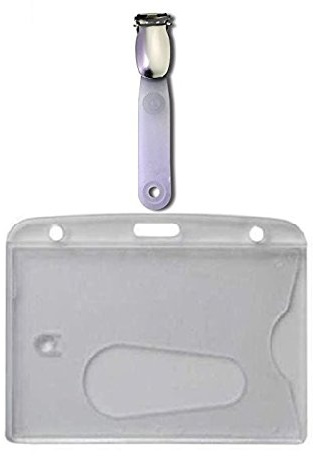 Waizmann.IDeaS® 50x Ausweisset Ausweis Set - Kartenhalter Ausweishülle Ausweishalter Hartplastik Polycarbonat Namensschild Daumenschub mit Clip Lasche HORIZONTAL