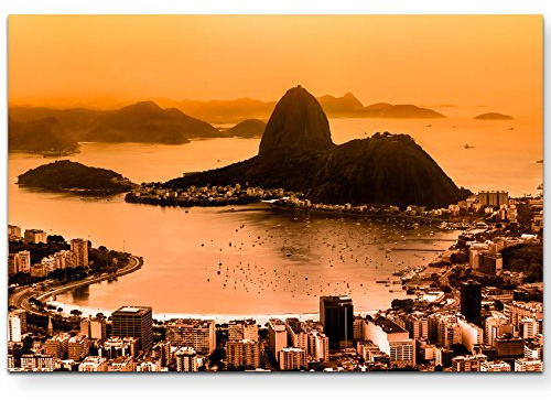 Paul Sinus Art Leinwandbilder | Bilder Leinwand 120x80cm Botafogo-Strand mit Zuckerhut – Rio de Janeiro