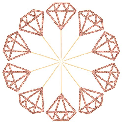 Topoox 50 Stück Rotgold Glitzer Diamant Donut Ring Cupcake Topper Picks für Verlobung Brautparty Kuchen Dekorationen