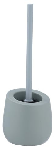 WENKO WC-Garnitur Badi, Badaccessoire aus hochwertiger Keramik mit Matter Oberfläche, inkl. WC-Bürste mit Ø 7,5 cm Silikon-Bürstenkopf in Schwarz mit Antihaft-Wirkung, Ø 13,5 x 38 cm, Blaugrau
