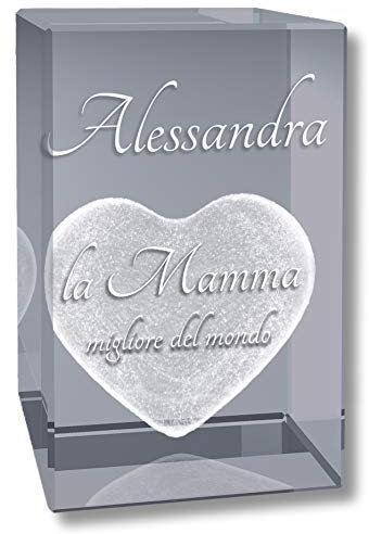 Cuboide 3D grande cristallo 80mm | Cuore | Festa della mamma | inciso con il nome | La migliore mamma del mondo