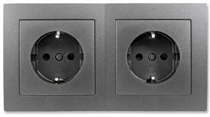 MC POWER Wand Steckdosen-Set | FLAIR | Beginner 2S | 3-teilig | 2x Schutzkontakt-Steckdose mit Rahmen, Doppelsteckdose 250V / 16A Schraubklemme, dunkelgrau anthrazit, matt