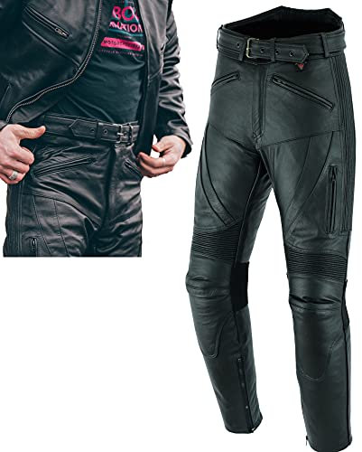 Texpeed Pantaloni da moto uomo invernali con protezioni - Motociclista touring in pelle per moto da crociera con protezione autentica CE Armor (EN 1621-1) - Nero - (L Girovita/Gamba Corta)