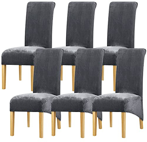 Leorate Velvet Dining Chair Covers: Thick High Back Velvet Chair Slipcovers Stretch Fabrics Cover For Large Chair Washable Removable Chair Cover For Home Decor (Pack of 6, Dark Grey)