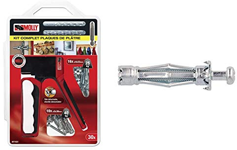 Molly M71931-XJ M71931 Kit d'Outils Gris & M18006-XJ Chevilles métalliques à expansion avec vis 43mm / M6 Ø 6 x 34mm, Gris, Set de 10 Pièces
