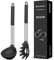 Silicone Pasta Fork and Soup Ladle Set, Non-Stick BPA Free Heat-Resistant Handy Kitchen Utensils for Cooking, Serving, Draining, Stirring (Black)