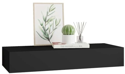 Gecheer Wand Schubladenregal Wandschublade Schweberegal Hängeregal Wandschrank Wandboard Wandregal mit Schublade Schwarz 60x23,5x10cm MDF