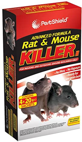SuperGift.com Rat Bait & Mouse Poison Grain - Strongest Maximum Strength Rodent Killer - Fast Acting, All Weather, Single Feed Bait Sachets (4, 40g)