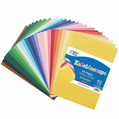 Baker Ross FC968 Großpackung Buntes A4 Bastelpapier - 50 Blatt, DIN A4 Papier zum Basteln für Kinder
