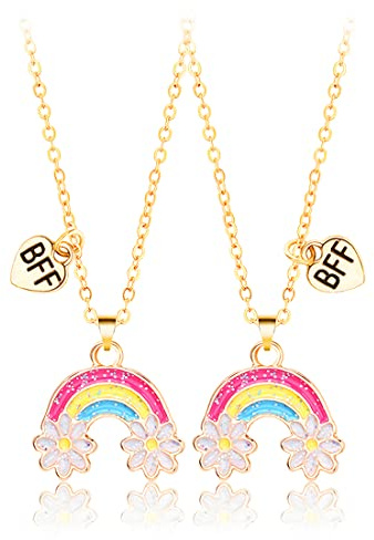 MenYiYDS 2 Stück BFF-Ketten Beste Freunde Freundschaftskette Halskette Regenbogen-Halskette Geburtstagsgeschenke Kette Anhänger Geschenke für Mädchen (Farbe)