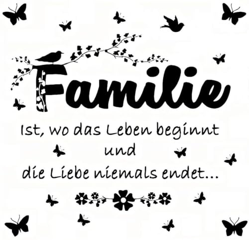 WandSticker4U®- Wandtattoo FAMILIE Spruch schwarz XXL (100x62 cm) I Wandsticker Sprüche Wohnzimmer Schlafzimmer Küche Flur I Wandtattoo Sprüche Familie Leben Liebe Blumenranke Schmetterlinge GROß