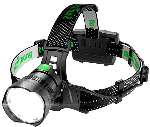 Samyoung High Lumens Headlamp Rechargeable, 7 Modes 50H Long Lasting Head Lamp, Motion Sensor Zoomable Headlamps for Adults, 90° Adjustable IP67 Waterproof Head Light for Hiking Camping Hardhat