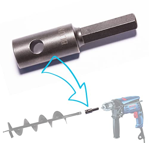 Erdbohrer Adapter für Bohrmaschinen: Sechskant (HEX) 12mm zum Bohren von Löchern für Pfähle, Pfosten, Zäune BLUMKRAFT